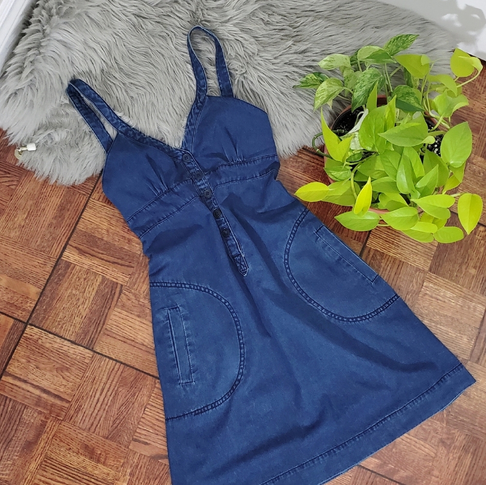 H&M EUROPE-Vintage Retro Cotton Dungaree Overall A Line Dress